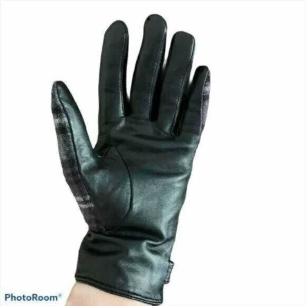 Leather and Tartan Gloves Sz M